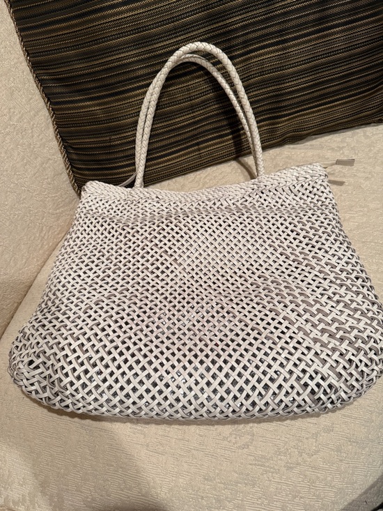 Cache Handbags - Cache Vintage Woven Leather Tote Bag in White and Silver